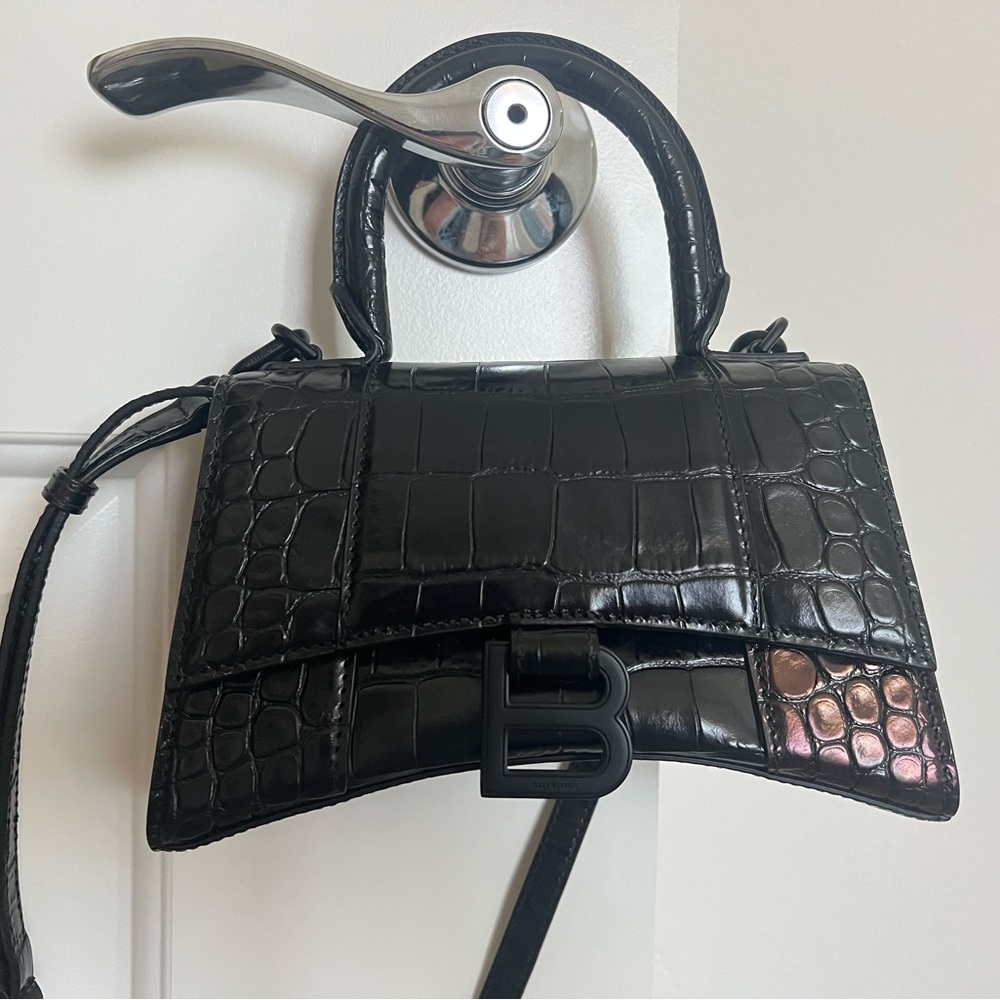 Black Crocodile Embossed Handbag